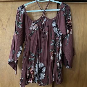 Floral off the shoulder dress shirt